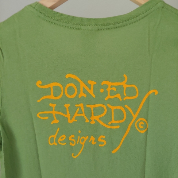 Ed Hardy Designs Short Sleeve T-Shirt Green Vintage Butterfly Size Medium - Picture 9 of 12